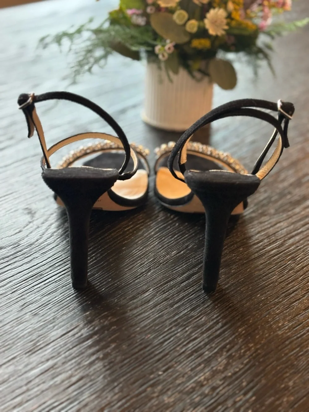 Jimmy Choo Black Suede Crystal-Embellished Ankle-Strap Heels - Picture 3 of 5